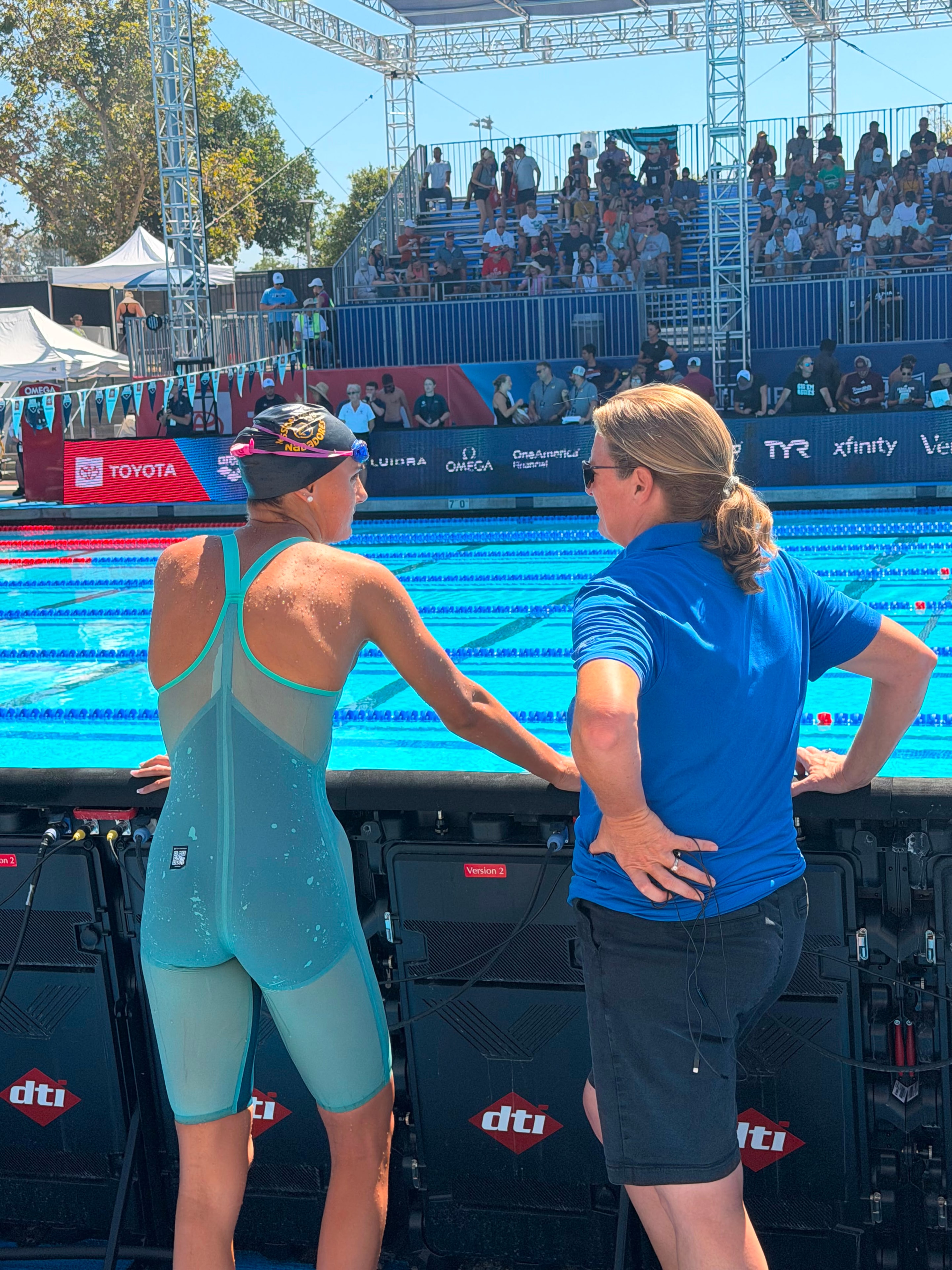 Jeff Julian coaching at a swim meet on deck